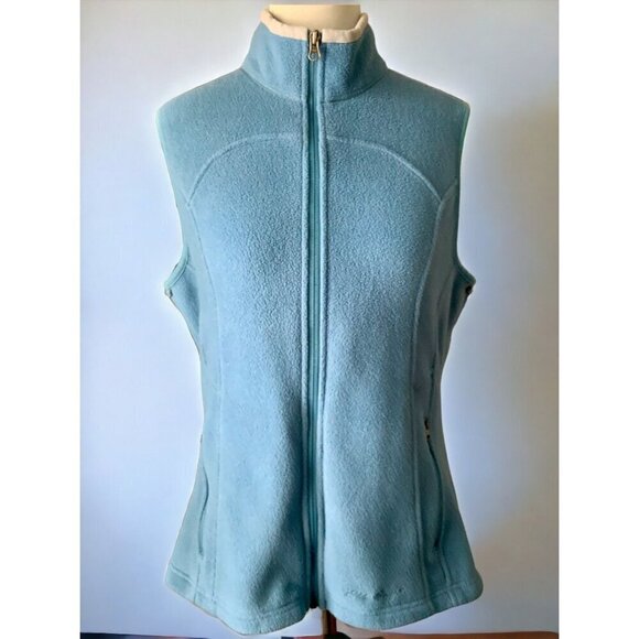 Eddie Bauer solid blue polartec classic fleece vest zip front pockets Large - Picture 2 of 8